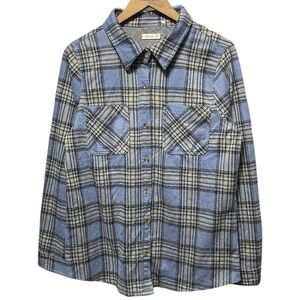 Blue black brown white plaid Miss posh long sleeve button up Flannel shirt top